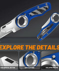 Folding Utility Knife Pocket Knife Heavy Duty Box Cutter With Aluminum Body Quick Change Blades Anti Slip Finger Loop Durable Razor Knife For Home Office And Warehouse Tackle Tough Jobs With Ease, blue aluminum handle