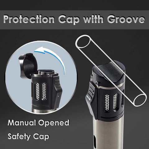 2 Pack Torch Lighters With Triple Jet Flame, Refillable Butane, safety cap feature, windproof lighters for various uses