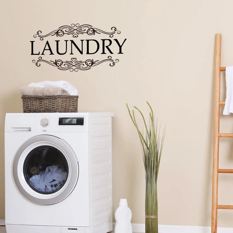 Laundry room with washing machine and three pack large vinyl door decals for bathroom laundry and pantry wall decor peel and stick quotes for doors and cabinets easy tear off custom signage