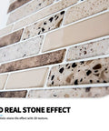 Peel And Stick Brick Kitchen Backsplash Self Adhesive Wall Tiles Stone Design Brown showing 3D textured surface