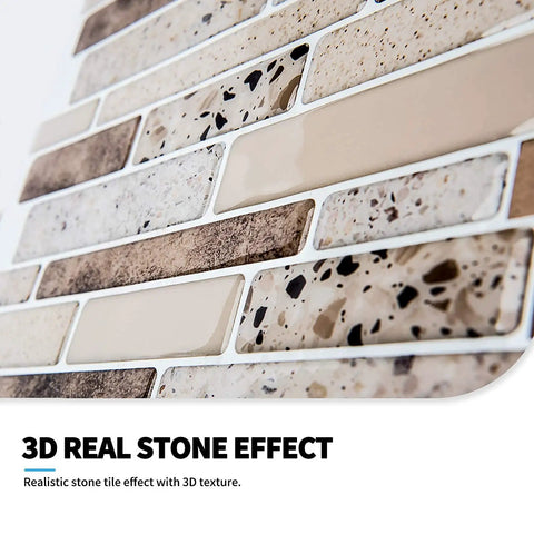 Peel And Stick Brick Kitchen Backsplash Self Adhesive Wall Tiles Stone Design Brown showing 3D textured surface