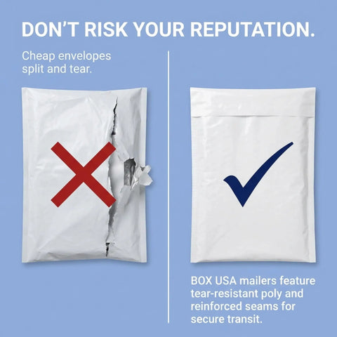 Comparison of torn mailer vs intact Bubble Mailers 6 Point 5 By 10 Self Seal Padded Envelopes White 250 Pack Durable Poly Bubble Mailers