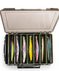 Open Three Pack Double Sided Fishing Lure Boxes With 14 Compartments Clear Plastic Tackle Organizer Two Buckles Visible Bait