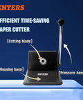 Enters paper cutter with cutting blade, pressure handle, and housing base for efficient time-saving cutting.