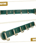 Heavy Duty Self Closing Door Hinges With Rock Solid Spring Action And Built Legit Aluminum Alloy Frame Featuring 32 Pieces For No Hassle Cabinet Upgrades And Quick Install hooks on a green panel with gold accents.
