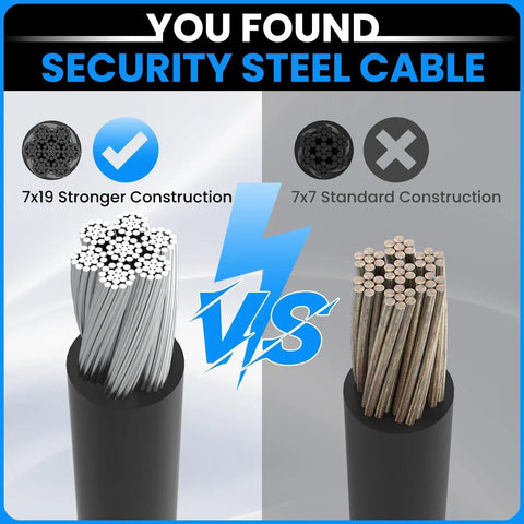 Diagram comparing 7x19 vs 7x7 construction for PVC Coated Stainless Steel Braided Wire Rope Lanyard With End Loops 3mm Diameter.