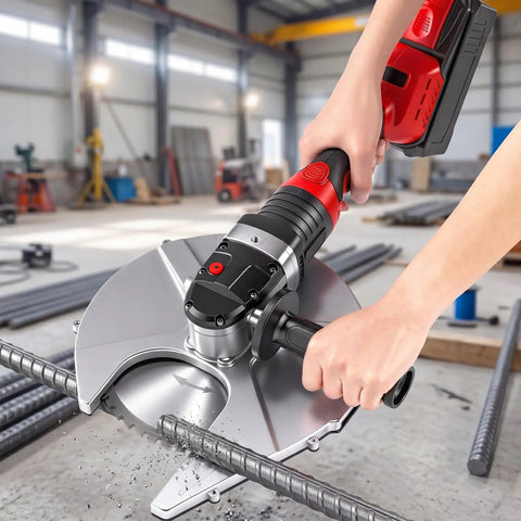 Newtry 36V Cordless Rebar Cutter Cuts Up To 5.31 Inches In Just Seconds Portable Electric Steel Bar Saw With Carry Case For Construction Pros in use cutting rebar.