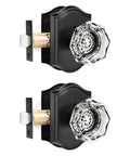 Vintage Octagon Crystal Glass Door Knobs 2 Pack Interior Privacy Lockset for Bedroom and Bath with Matte Black Arched Rosettes