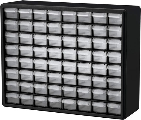 64-Drawer Plastic Storage Cabinet For Garage Organization And Craft Storage Bead And Brick Organizer Teacher Toolbox And Makeup Drawer Rack Heavy Duty 20W x 6D x 16H Black