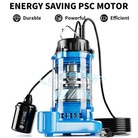Energy Saving PSC Motor on 1HP 6000 GPH Submersible Sump Pump For Sewage And Effluent Built Tough In Cast Iron 115V Residential Septic Pump