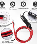 Rock Solid Heavy Duty Male Cigarette Lighter Plug With Led Indicator And 15 Amp Safety Fuse Built Tough Power Cord with connectors and thick cord.