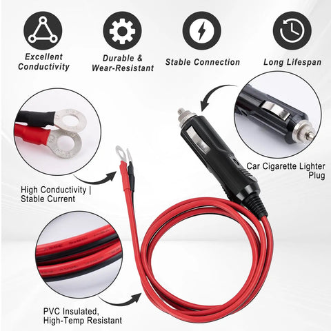 Rock Solid Heavy Duty Male Cigarette Lighter Plug With Led Indicator And 15 Amp Safety Fuse Built Tough Power Cord with connectors and thick cord.