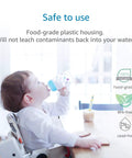 Child drinking water, highlighting Replacement Water Filter For Moen Sip Filtered Kitchen Faucets, Premium Coconut Carbon Block safety features.