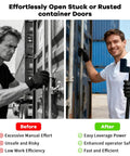 Heavy Duty Container Door Leverage Bar With Non Slip Handle For Shipping Doors Quick Start Lever System Ergonomic Design For Easy Operation Ideal For Loaders Warehouse And Port Workers Durable Black 1 Pack, man opening container door
