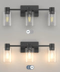 Dope Three Light Matte Black Wall Sconces For Bathroom Vanity Over Mirror Modern Glass Shade Fixtures with E26 Base Shown On Off