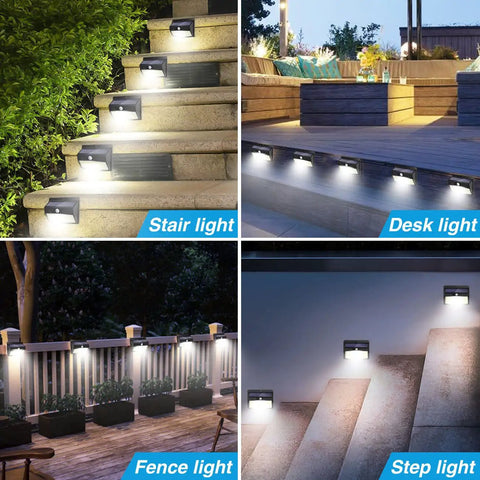 Outdoor Solar Lights 138 LED 8 Pack Motion Sensor Security Light With 3 Lighting Modes Waterproof on stairs, deck, fence, step.
