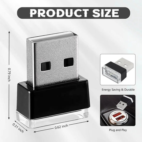 USB LED Car Interior Ambient Lighting Kit With Six Colors Portable Mini Plug In Night Light with dimensions shown
