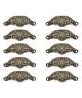 Set Of 10 Cup Pull Handles Shell Shape With Mounting Screws For Cabinets Cupboards Drawers And Dressers In Antique Brass Zinc Alloy