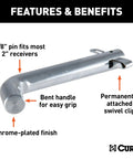 Swivel Trailer Hitch Pin With Integrated Clip Five Eighths Inch Diameter Fits Two Inch Receiver Chrome Finish No Clip Needed