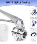 Side view of 1.5-inch stainless steel tri-clamp butterfly valve with trigger handle