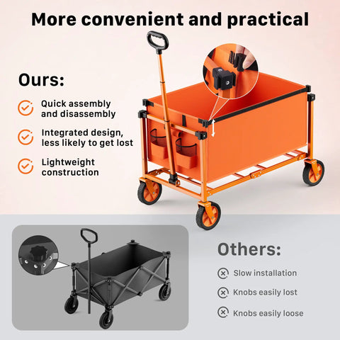 29.3 Inch Collapsible Wagon Cart With 150L Capacity And 260 Lb Load, Portable Folding Rolling Cart for outdoor use, orange