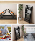 No Sweat Setup Foldable Standing Desk With Truly Zero Assembly Required And Super Compact Home Office Workstation For Small Spaces shown unfolding and folded against a wall.