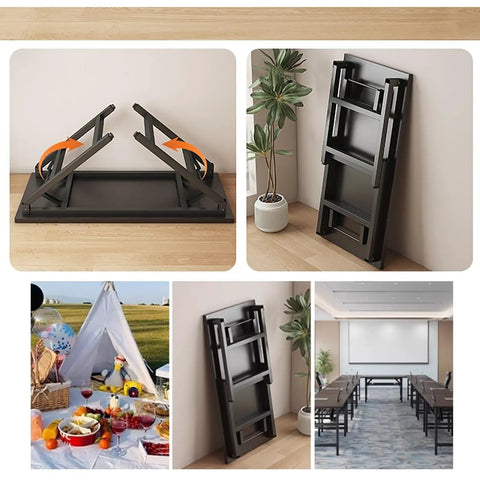 No Sweat Foldable Compact Desk For Home Office And Study With Zero Assembly Required shown with folding mechanism and storage design.