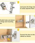 Installation guide for Premium 4 Pack Soft Close Cabinet Hinges For Face Frame Inset Doors showing hinge assembly steps.