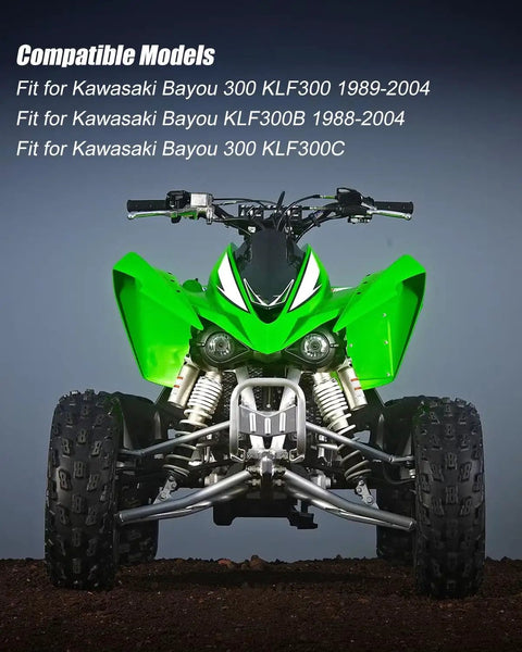 Front view of a green Kawasaki Bayou ATV compatible with Ignition Coil Kit With CDI Box Regulator Rectifier Starter Solenoid Relay And Spark Plug