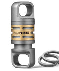 Quick Release Titanium Keychain With 2 To 28mm Rings, Swivel Heavy Duty Key Ring For Home And Car Keys, Lightweight Yet Ready To Handle A 700kg Load For Everyday Use, shown with brass accents and rings.
