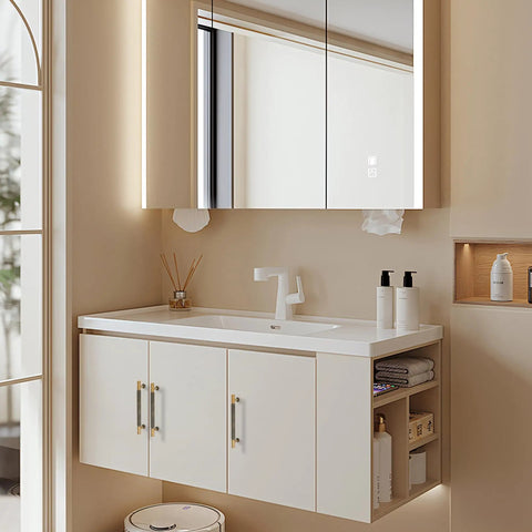 Bathroom cabinet with 5 Pack Matte Coffee Bronze Solid Brass Cabinet Handles for Kitchen Drawers and Cupboards, modern decor