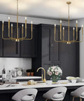 Farmhouse Style Gold Candle Chandelier With Brushed Brass Finish 6 Light Mid Century Branches Ceiling Fixture for kitchen