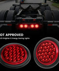 Rear view of truck with 4-Inch Round LED Trailer Lights Pack of 4, 24-LED High-Output Red Tail Lights lit, waterproof flush mount