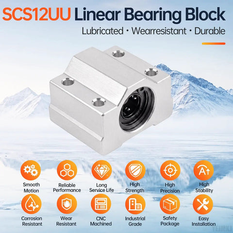 4 Pack SCS12UU Linear Bearing Blocks 12mm Shaft Pillow Block, silver CNC machined with black sealed bearing.
