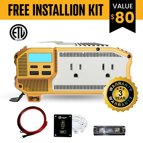 Beast Mode 1500 Watt Power Inverter 12V To 110V Modified Sine Wave with dual AC outlets and hardwire kit.
