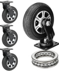 Heavy Duty Rubber Caster Wheels 8 Inch Set Of 4 Black Industrial Swivel Casters With Thrust Ball Bearings smooth rolling design