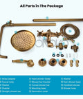 Complete set of Antique Brass 8 Inch Round Rain Shower Head Kit With Tub Spout And Wall Mount Three Function Metal Handheld Sprayer