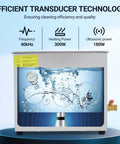 Six Point Five Liter Digital Ultrasonic Cleaner With Timer And Heater 40kHz 180W showing jewelry and glasses being cleaned
