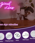 Good Vibes Pink Neon Sign With Dimmable USB Power ultra bright LED wall light for bedroom setup detail