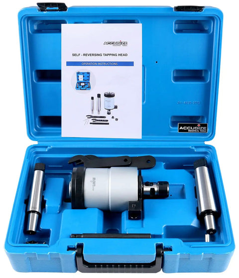 Self Reversing Tapping Head 4-1/2 In With M5 M12 Tap Range And 1/8 In NPT JT6 Jacobs Taper Includes MT3-JT6 And MT4-JT6 Arbors In A Fitted Case For Shop Pros Model 2600-4012