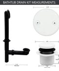Rock Solid 14 Inch Black Tubular Bathtub Waste And Overflow Assembly shown with dimensions and components for plumbing installation.