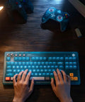 Retro 87 Key Wireless Mechanical Keyboard Hot Swap Silky Linear Switches Top Tier Setup Bright Rgb Lighting in use.