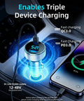 Solid Starlink Mini Car Adapter With A Tough Ten Foot Power Cable And Fast Charge Usb Ports Built For 12V To 24V Rigs And Trailers showing power display and device charging