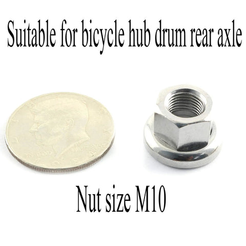 Heavy Duty M10 Bike Wheel Hub Axle Nuts Set, 2 Pcs, 7075 Aluminum Alloy Bicycle Accessories, shown with coin for size comparison