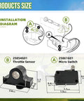 Installation diagram of Essential Golf Cart Throttle Repair Kit Made For TXT Drivers Starting In 1994 equipped with 25854G01 sensor and 25861G01 switch.