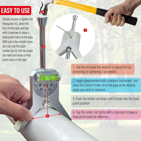 Pipe center finder tool with centering head for 1/2 inch and larger pipes; metal construction; Amazon brand.