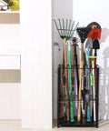 Heavy Duty Free Standing Garden Tool Organizer Rack For Garage Corner Storage And Shed Organization with tools installed