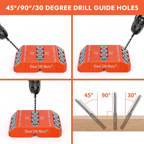 Go To 45 30 90 Degree Angle Drill Guide For Straight And Angled Holes Aluminum Drill Jig showing drill positions