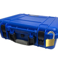 Blue lockable airtight MIG GMAW Wire Storage Case with handle and lock, lightweight organizer for welders.