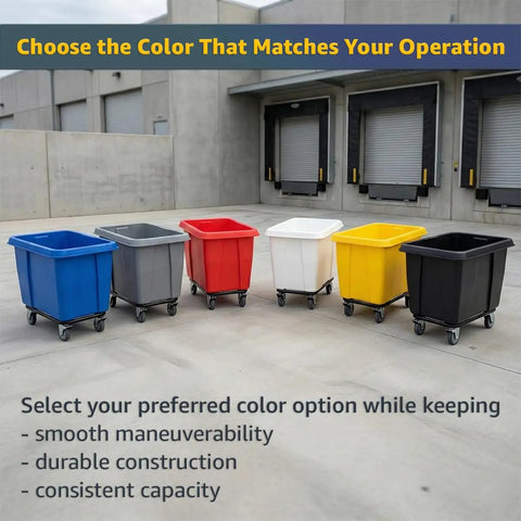 Solid Build Blue Cube Truck 12 Cubic Feet Heavy Duty Rolling Garbage Wagon With Easy Glide Swivel Casters Industrial Grade - assorted colors